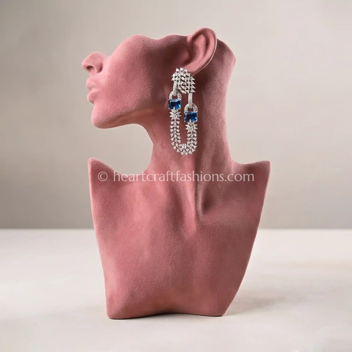 Fuchsia Crystal Link Statement Earrings_Sapphire Blue