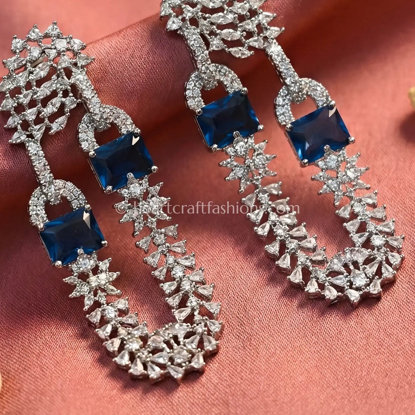 Fuchsia Crystal Link Statement Earrings_Sapphire Blue
