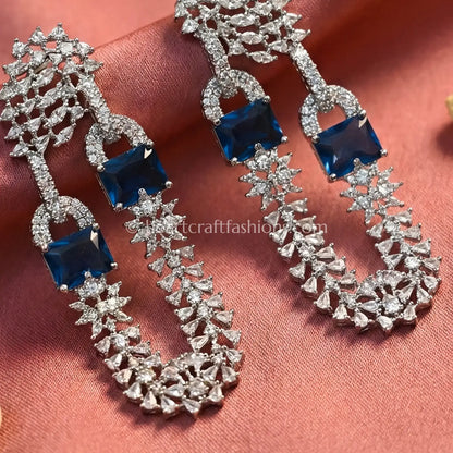 Fuchsia Crystal Link Statement Earrings_Sapphire Blue