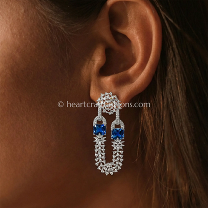 Fuchsia Crystal Link Statement Earrings_Sapphire Blue