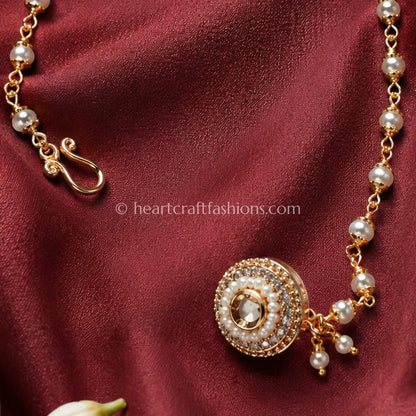Full Clear CZ Round Medallion Pearl Nath with Chain