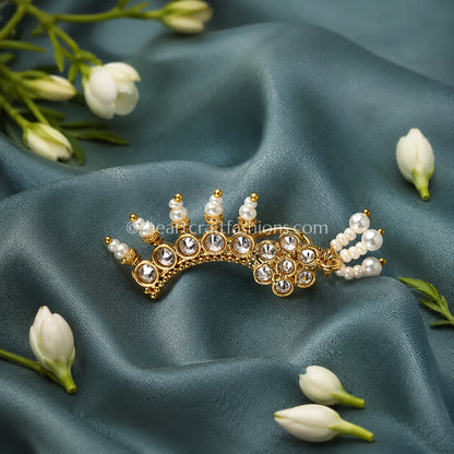 Full Clear CZ & Pearl Classic Curved Maharashtrian Nath