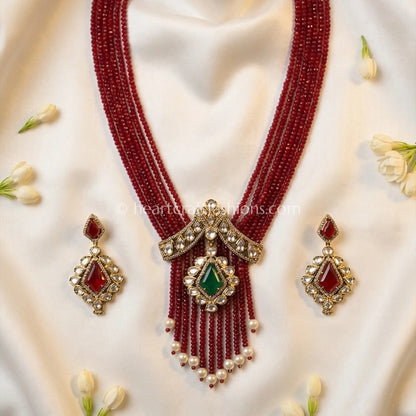 Grand Royal Ruby Red & Green Doublet Onyx Pirohi Sunehri Kundan Necklace