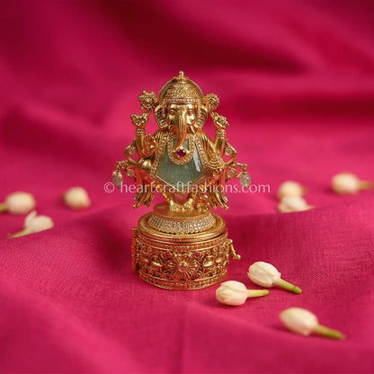 Ganesha Heritage Sindoor Box (Green Doublet Stone)