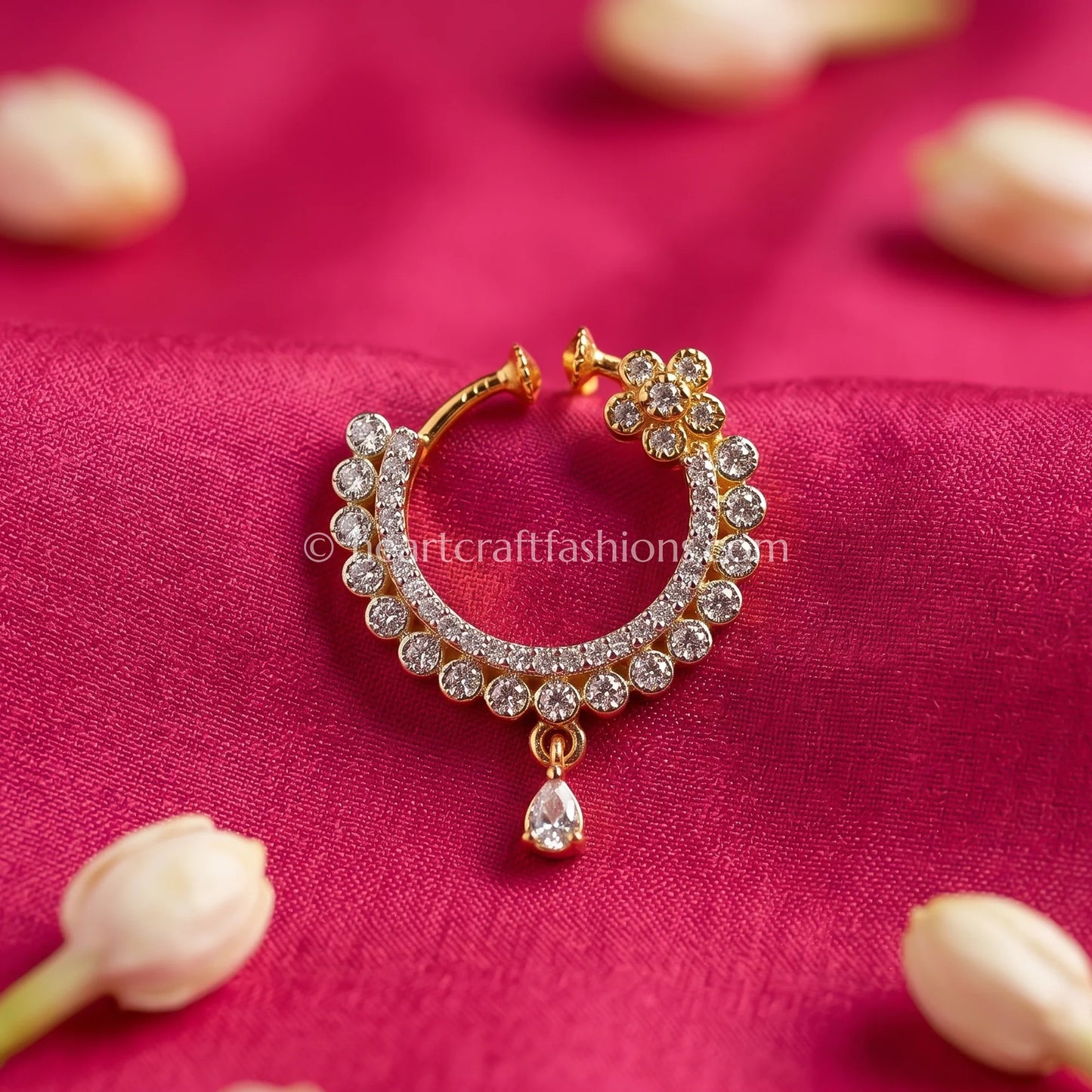 Gold Dual-Tone Floral Cluster Zircon Nath
