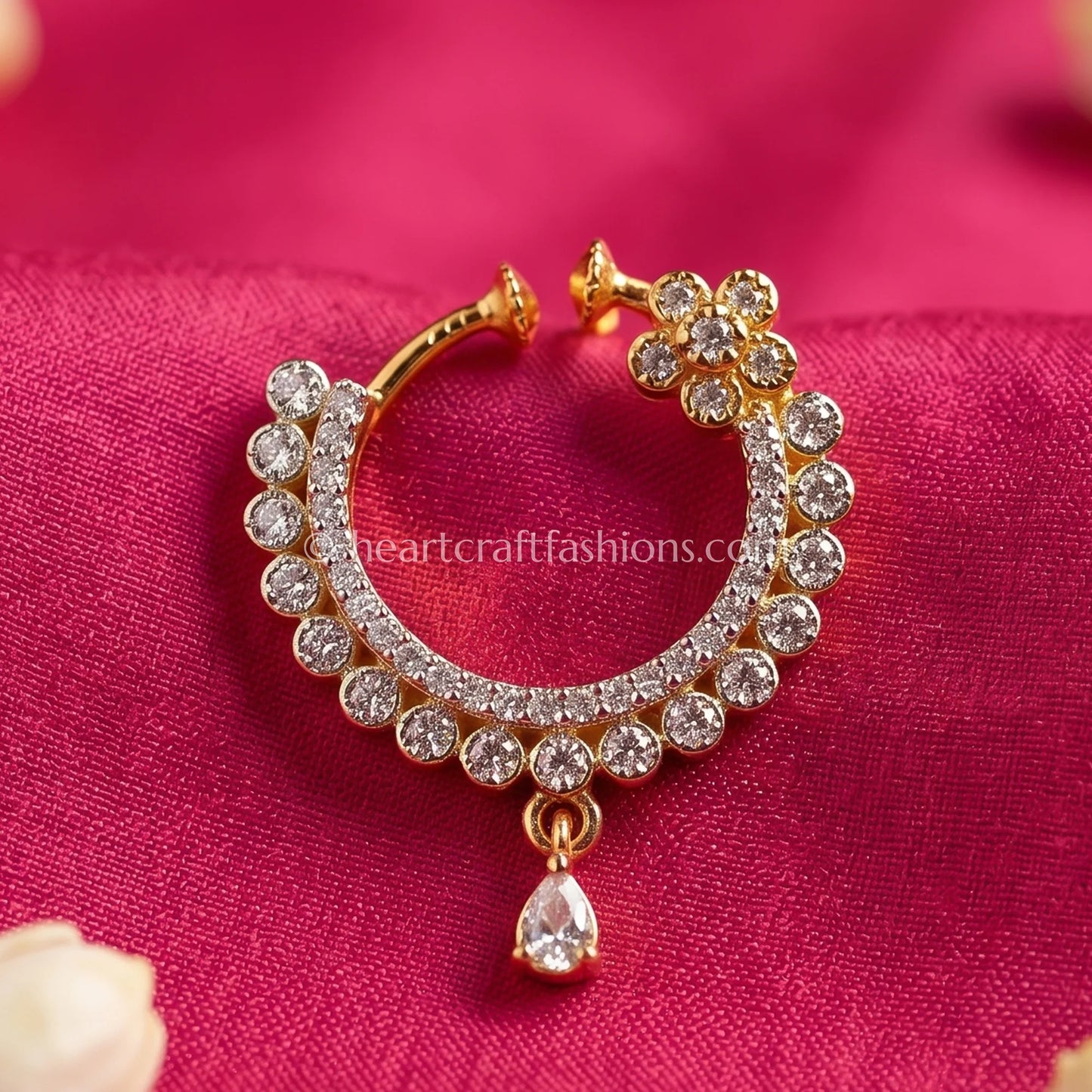 Gold Dual-Tone Floral Cluster Zircon Nath