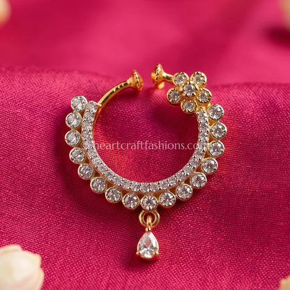 Gold Dual-Tone Floral Cluster Zircon Nath