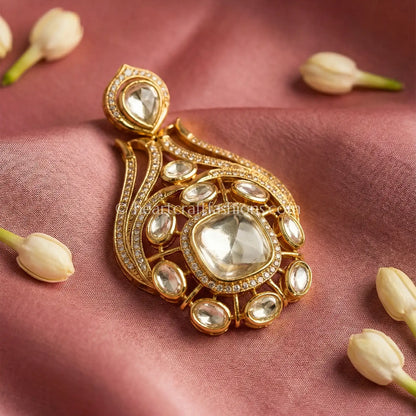 Gold Kundan Drop Brooch