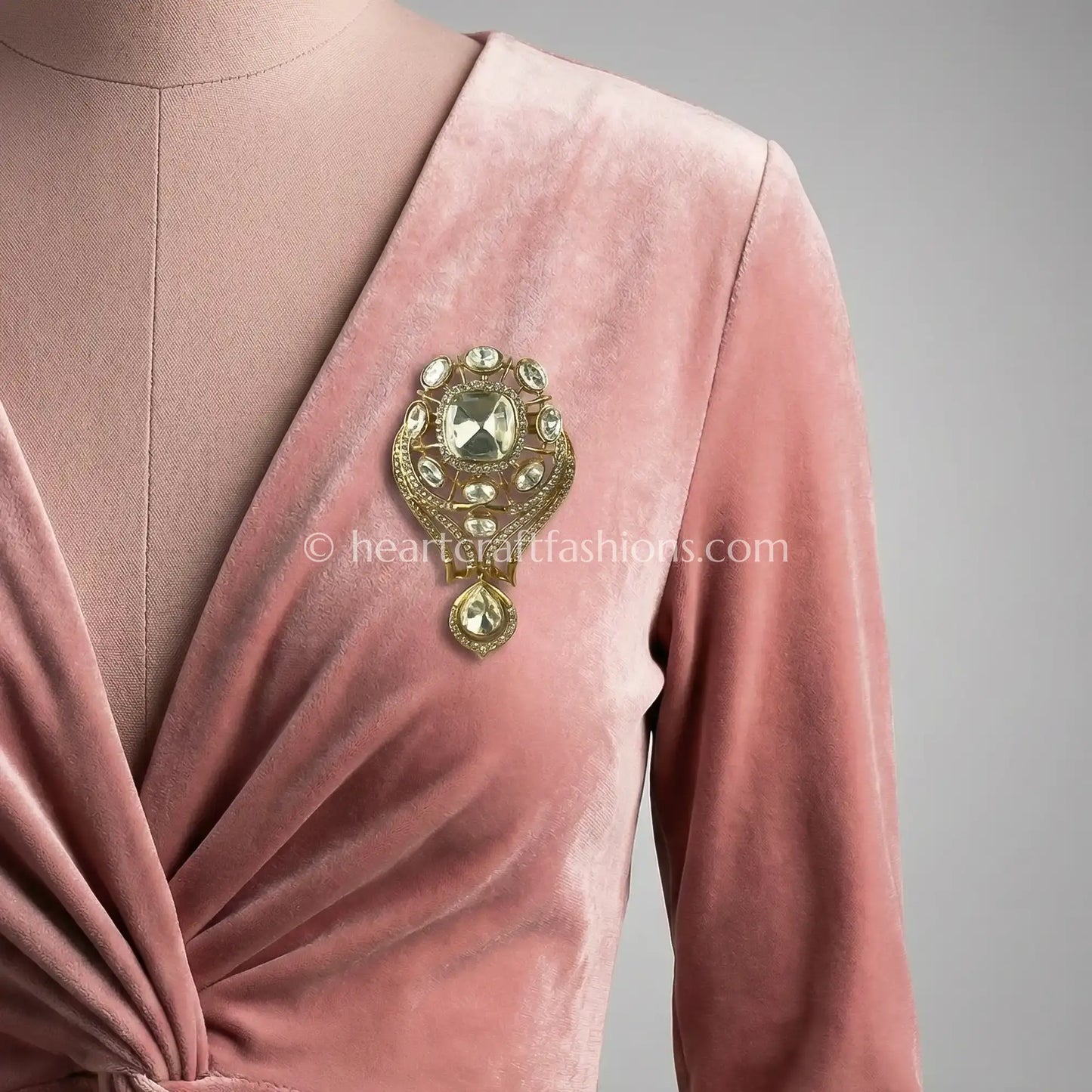 Gold Kundan Drop Brooch