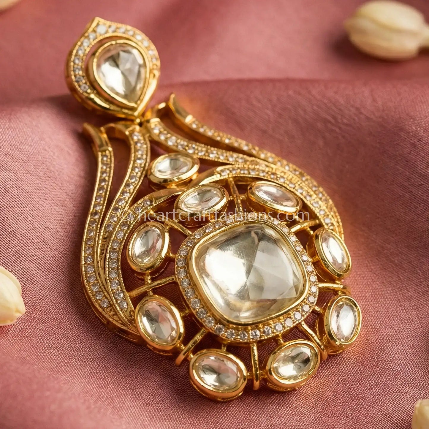 Gold Kundan Drop Brooch