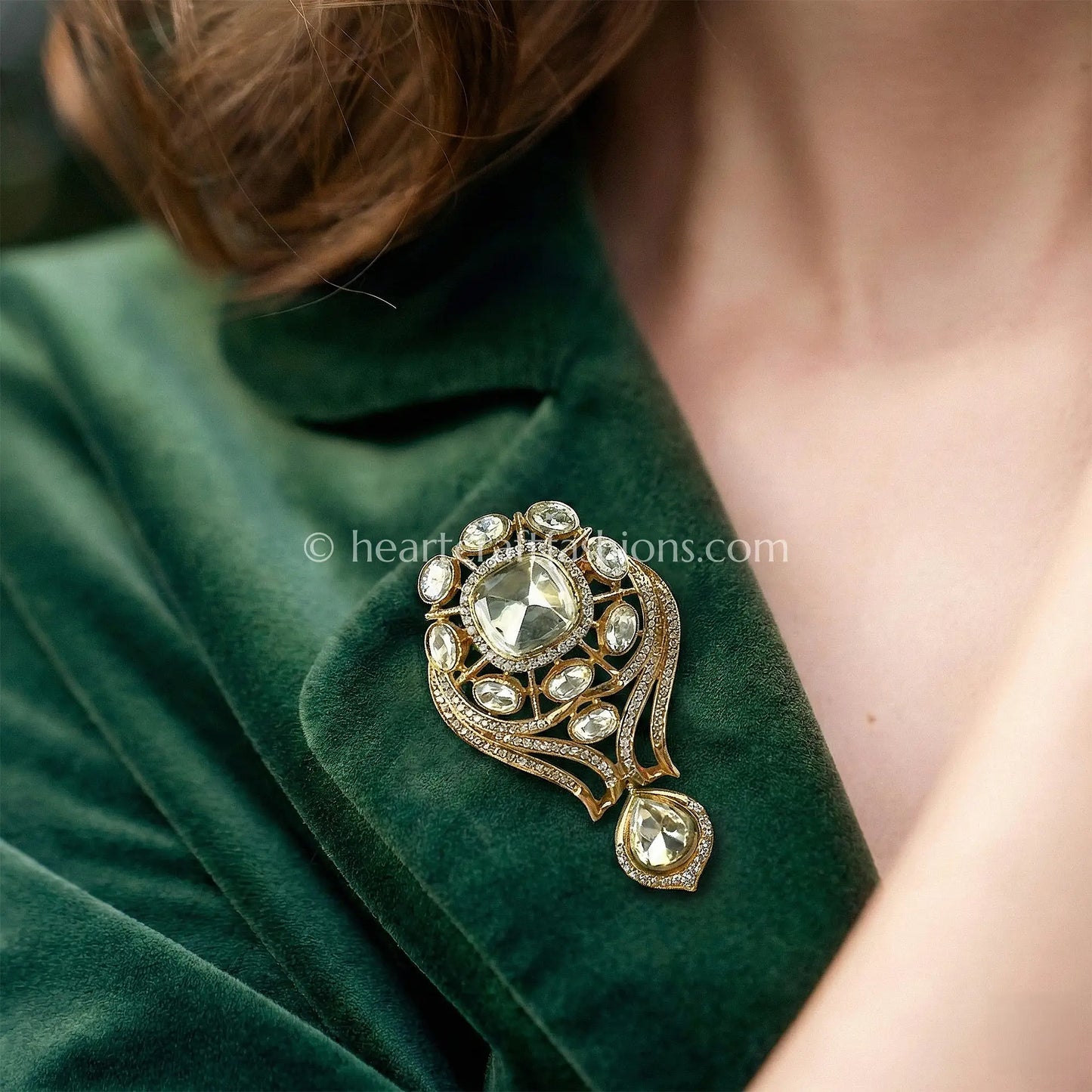 Gold Kundan Drop Brooch