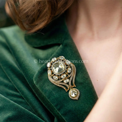 Gold Kundan Drop Brooch