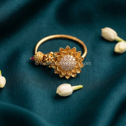 Gold Polish Solitaire Lotus Flower Maharashtrian Nath
