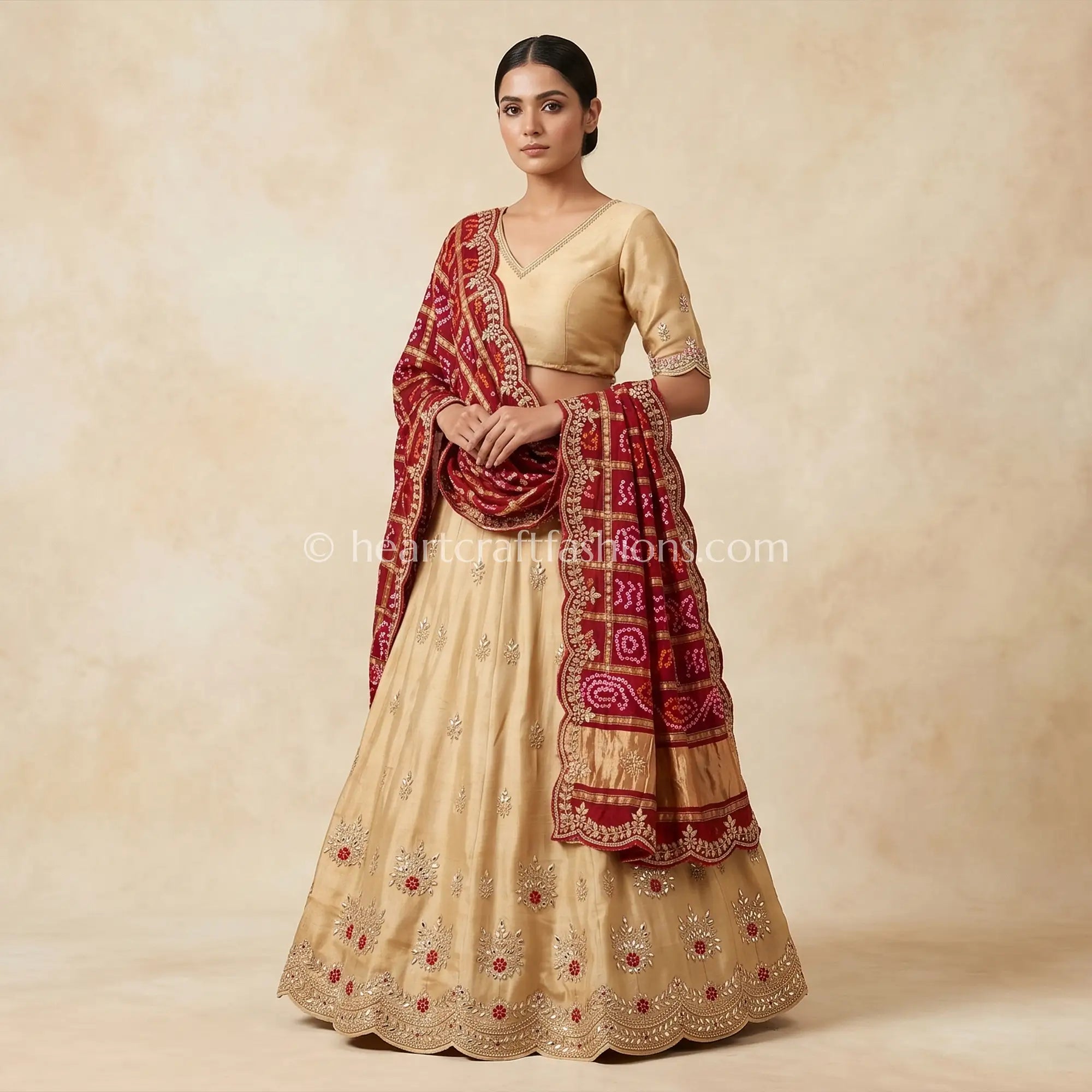 Golden Tissue Silk Lehenga Set with Handcrafted Gharchola Dupatta