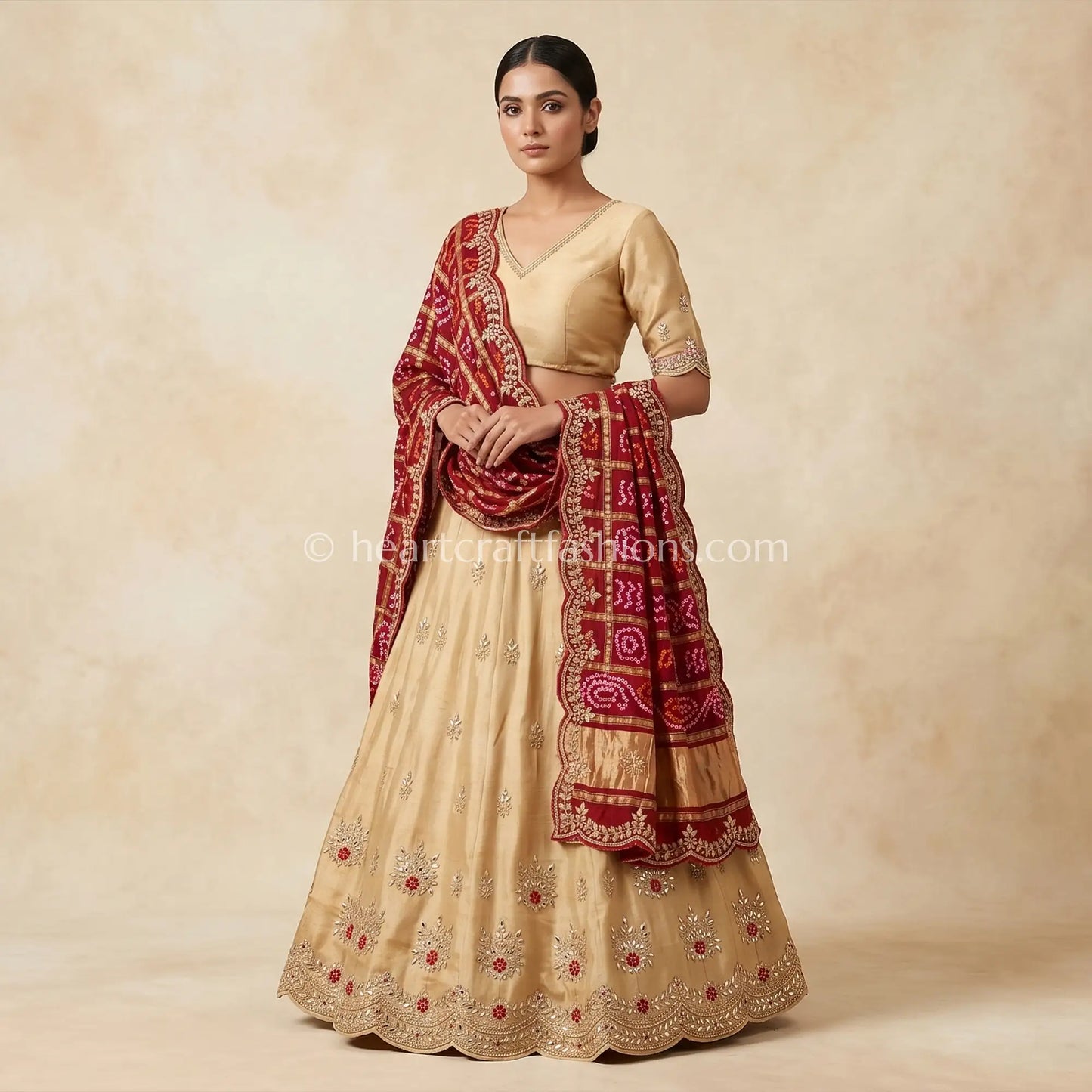 Golden Tissue Silk Lehenga Set with Handcrafted Gharchola Dupatta