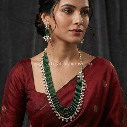 Graceful Sunehri Kundan Green Onyx Pearl Long Haar