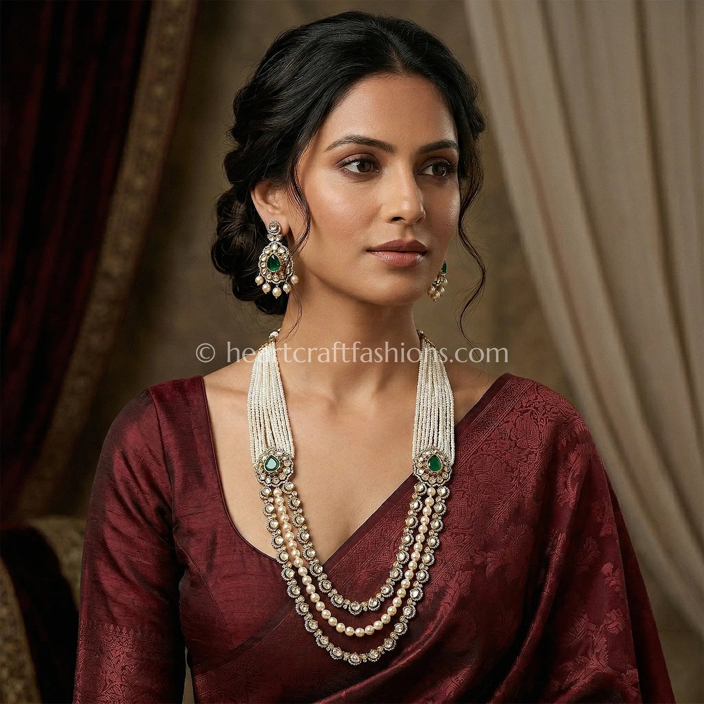 Graceful Sunehri Kundan Hyderabadi Pearl Layered Necklace