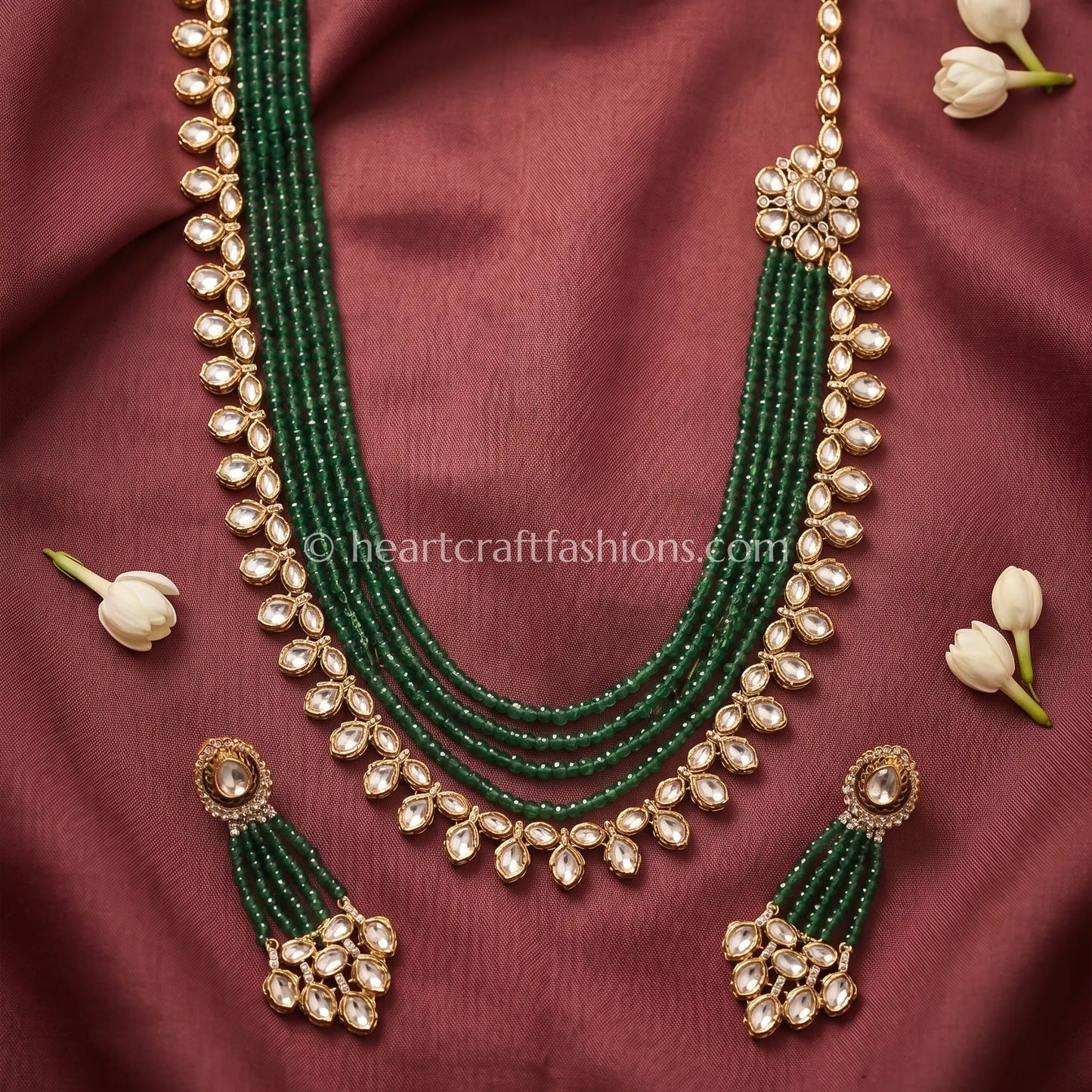 Graceful Sunehri Kundan Green Onyx Pearl Long Haar