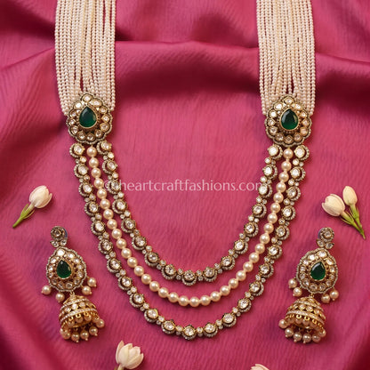 Graceful Sunehri Kundan Hyderabadi Pearl Layered Necklace
