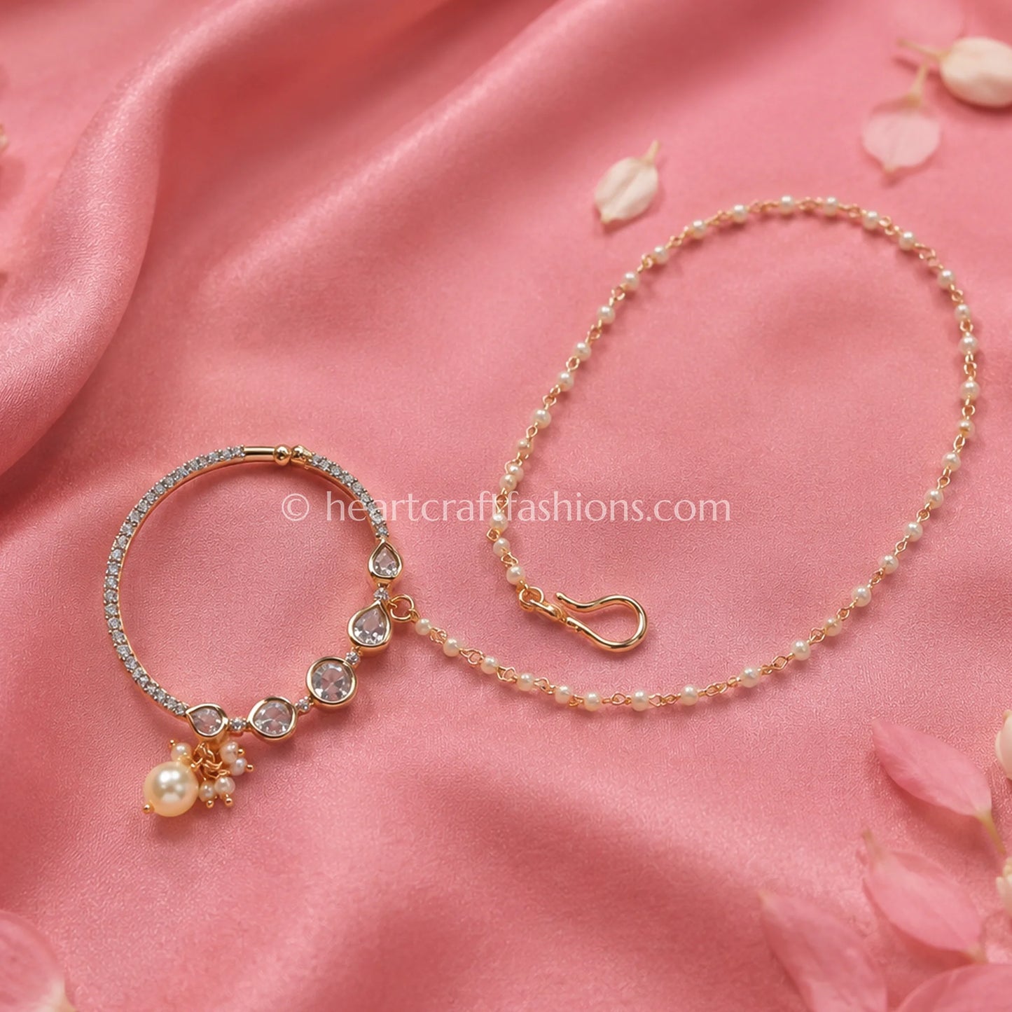 Graduated Pear-Cut Sunehri Kundan Ring Nath