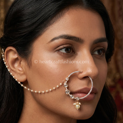Graduated Pear-Cut Sunehri Kundan Ring Nath