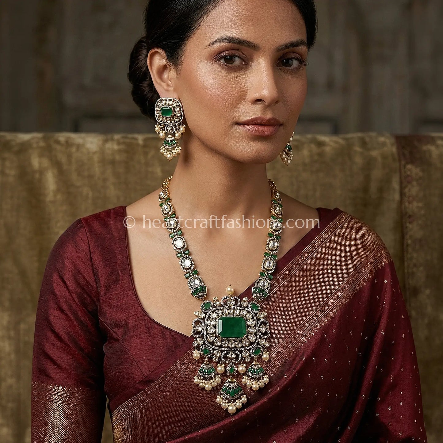 Green Doublet Sunehri Kundan Set