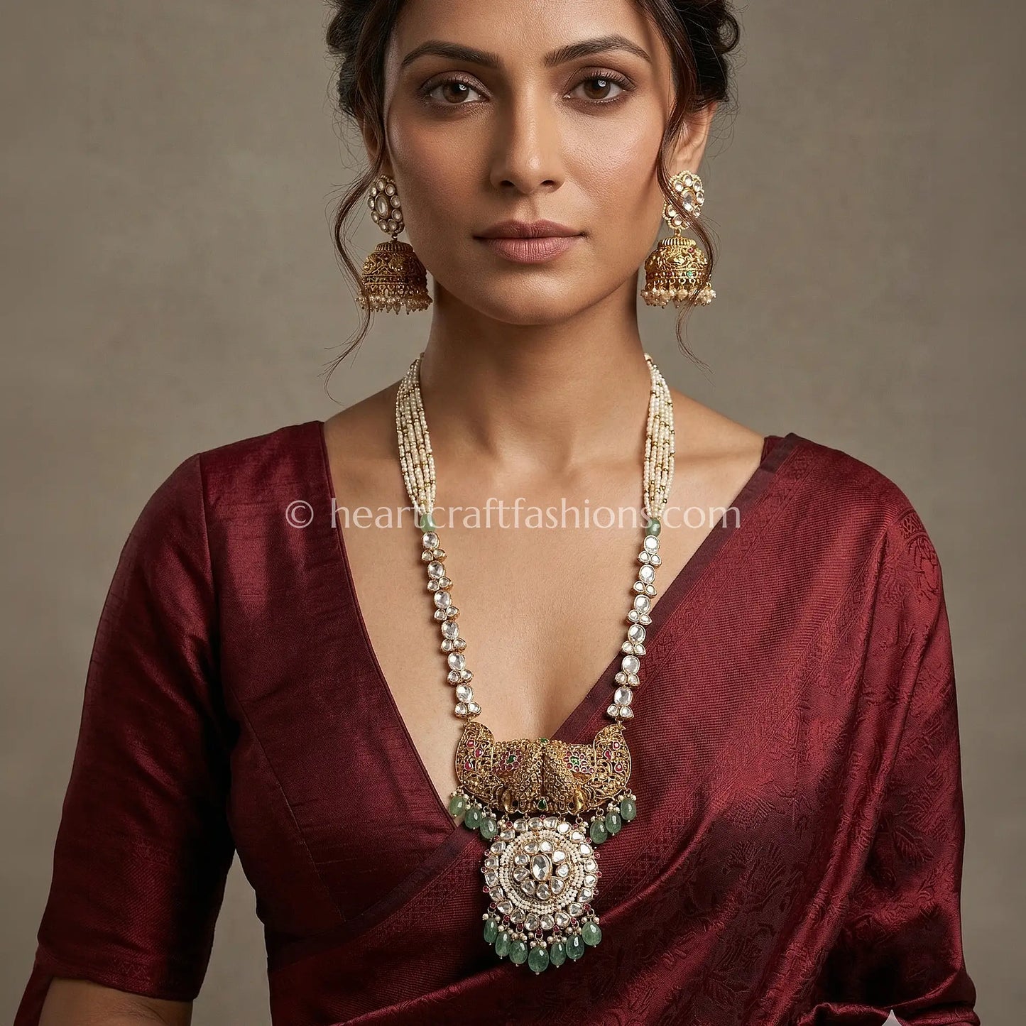 Green Drop Moissanite Rajputana Rani Haar Set