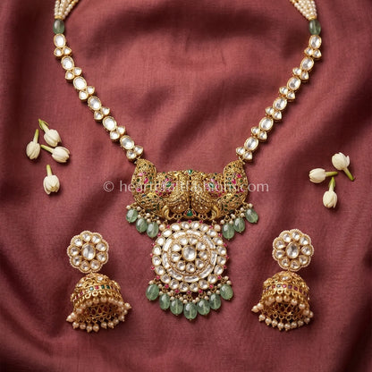 Green Drop Moissanite Rajputana Rani Haar Set