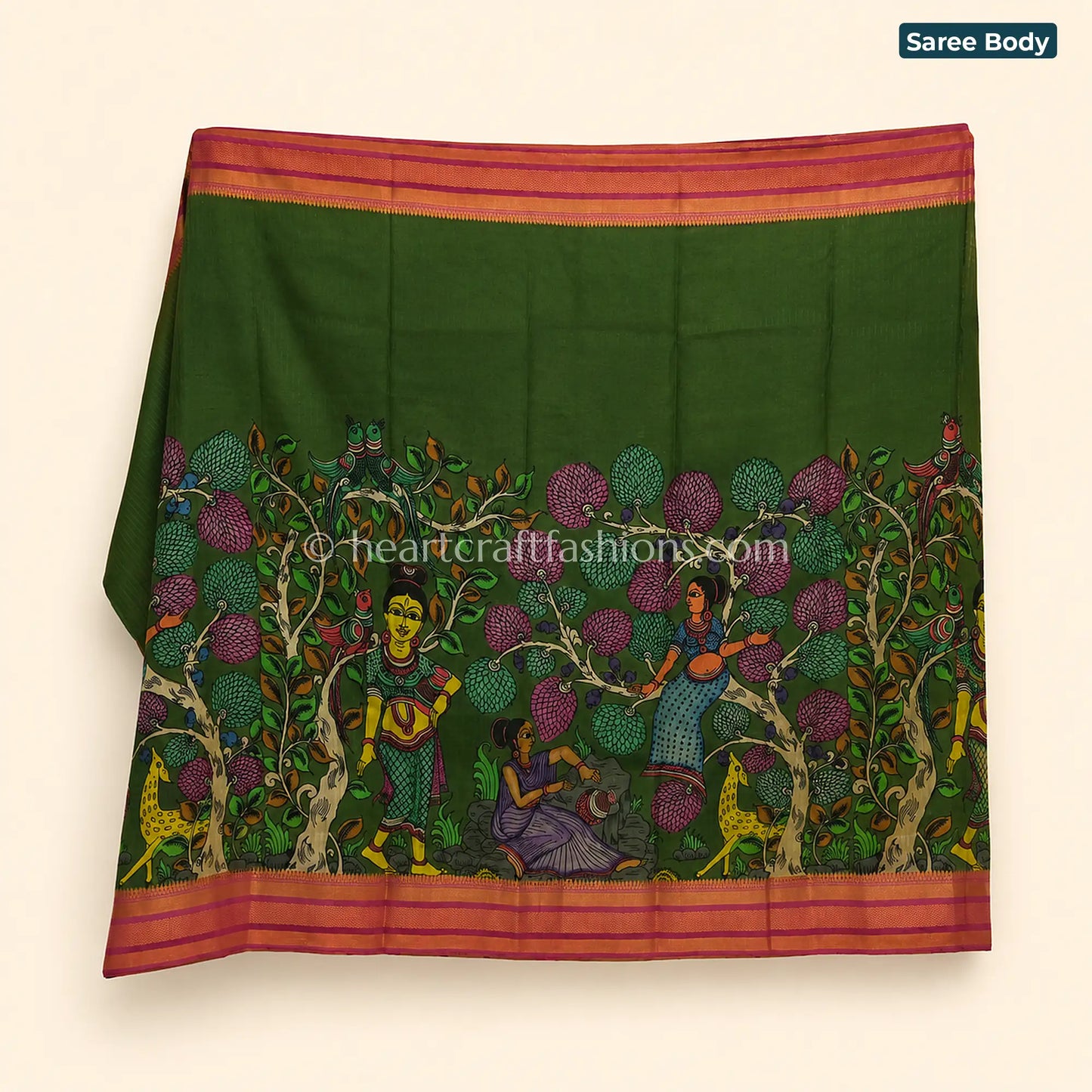 Green Multicolor Kalamkari Bangalore Silk Saree