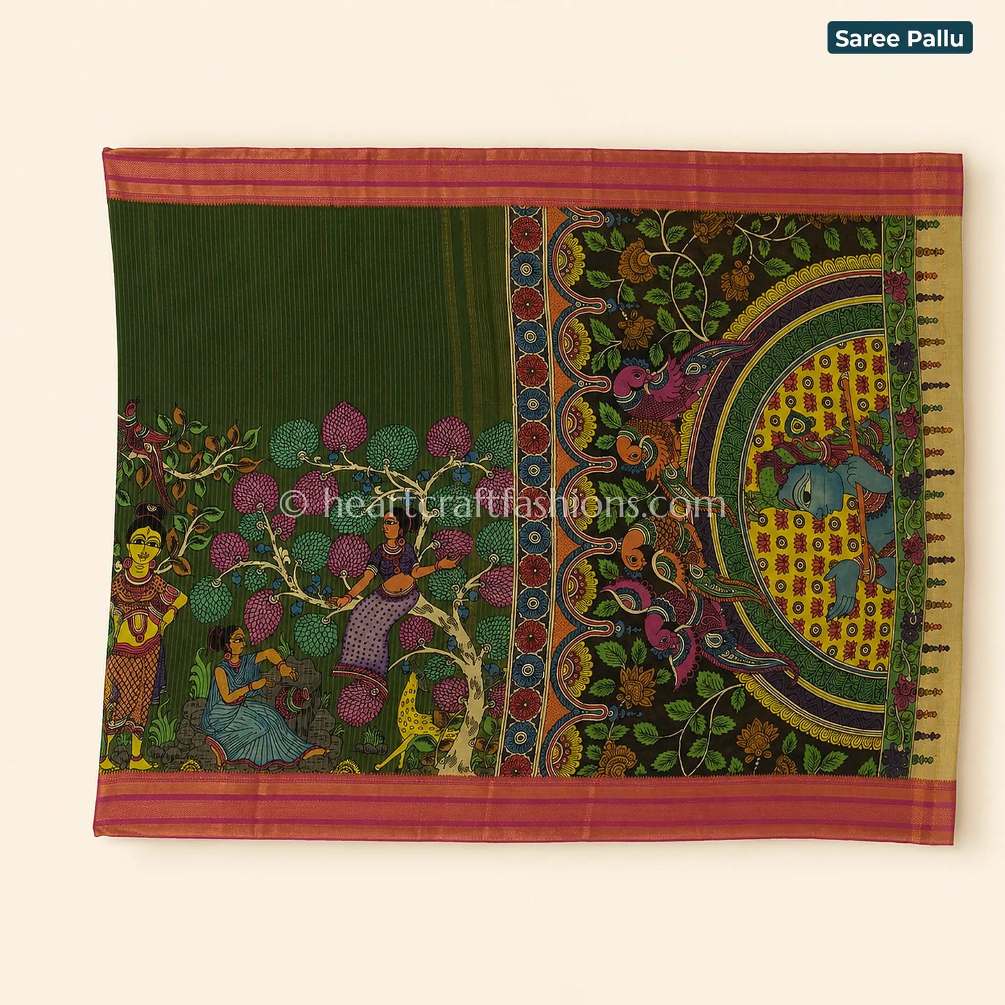 Green Multicolor Kalamkari Bangalore Silk Saree
