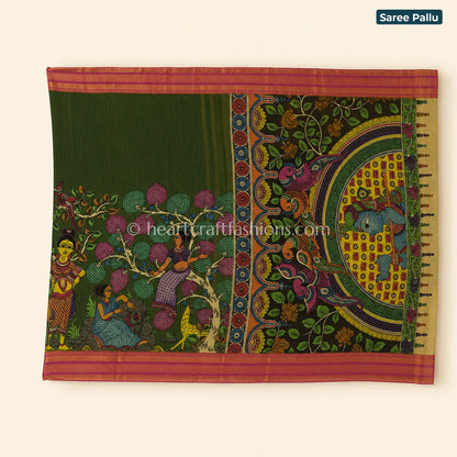 Green Multicolor Kalamkari Bangalore Silk Saree