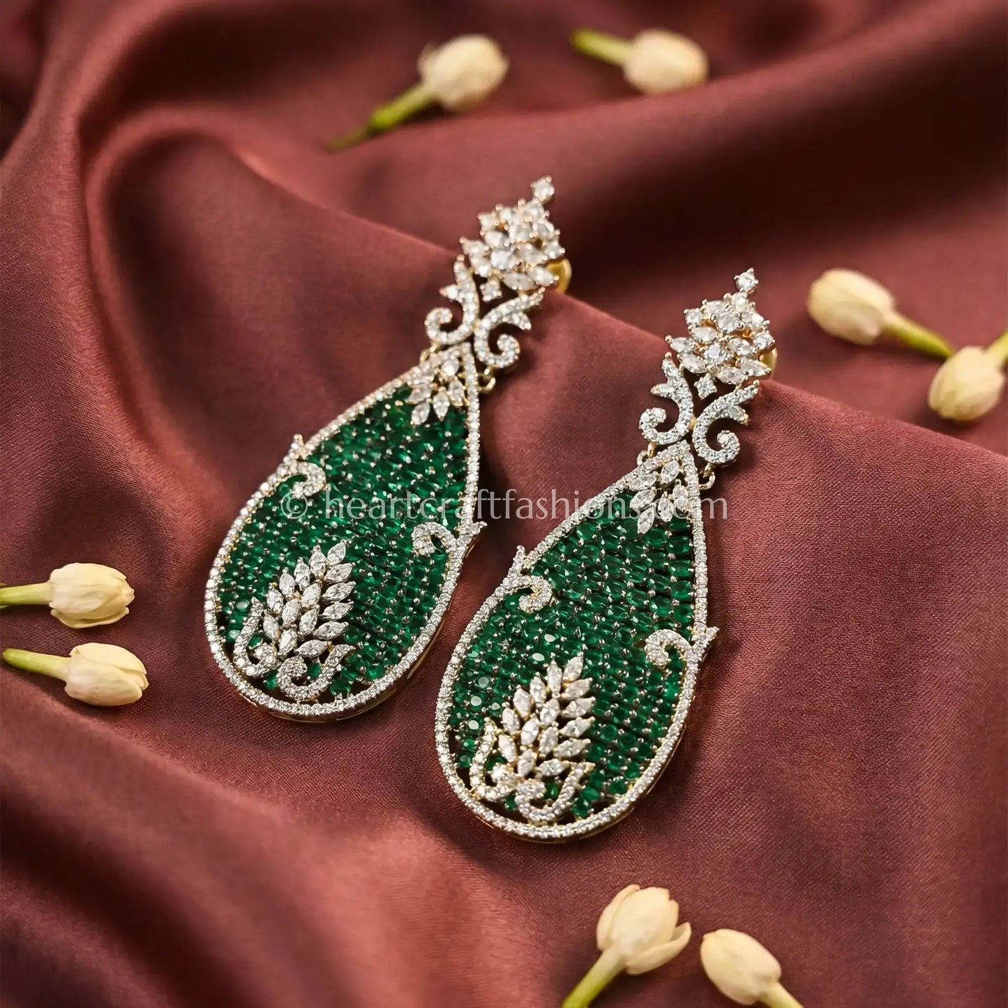 Green Teardrop Zircon Statement Earrings