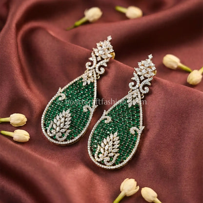 Green Teardrop Zircon Statement Earrings