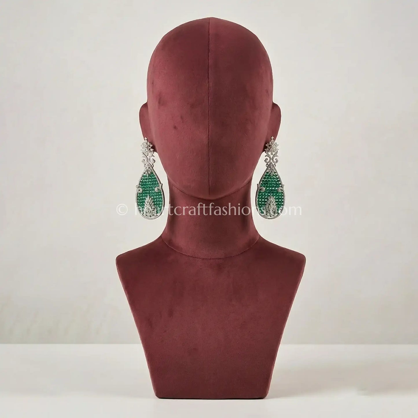 Green Teardrop Zircon Statement Earrings