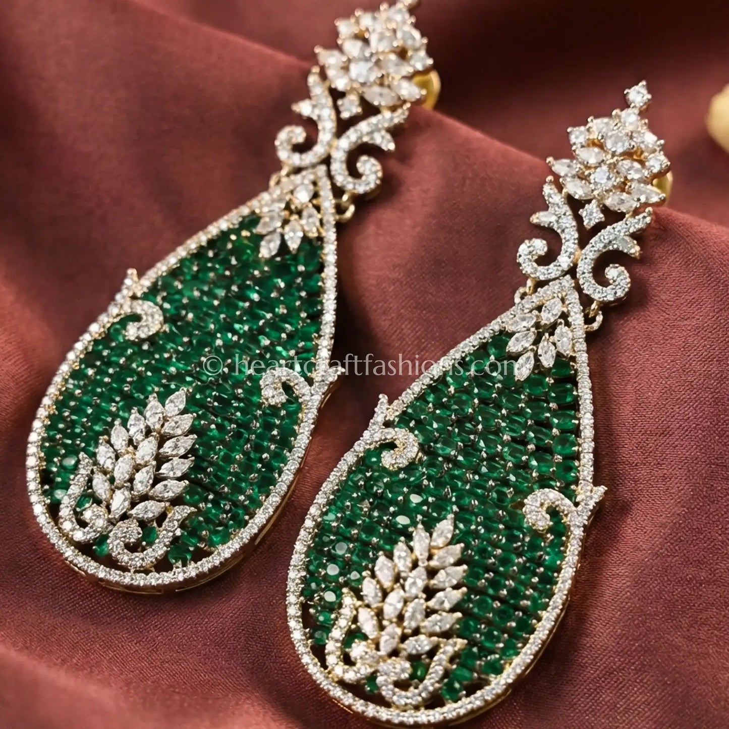 Green Teardrop Zircon Statement Earrings