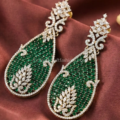 Green Teardrop Zircon Statement Earrings