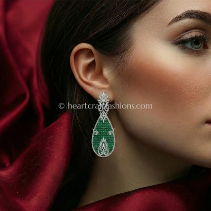 Green Teardrop Zircon Statement Earrings