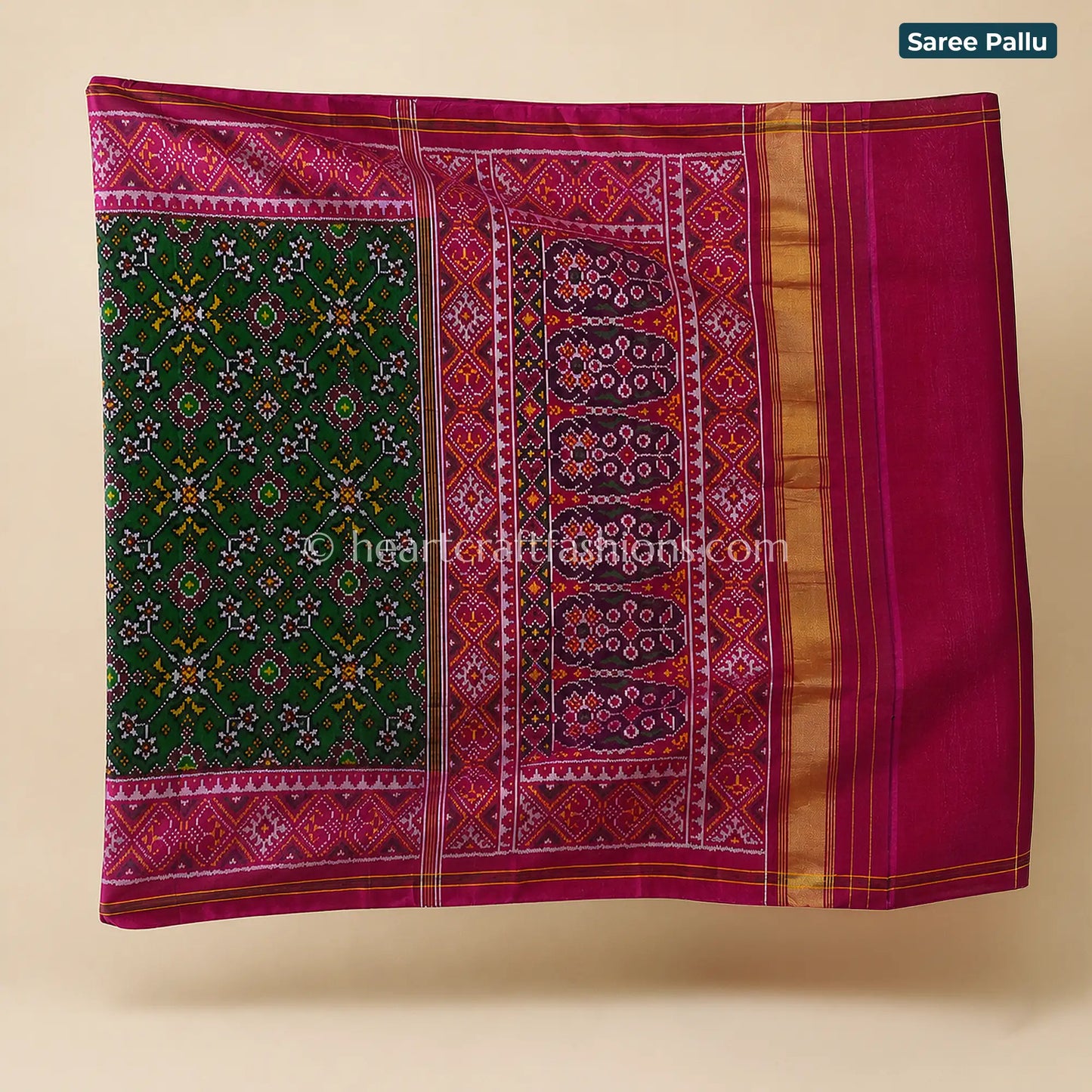 Green & Rani Pink Traditional Patola Silk Saree