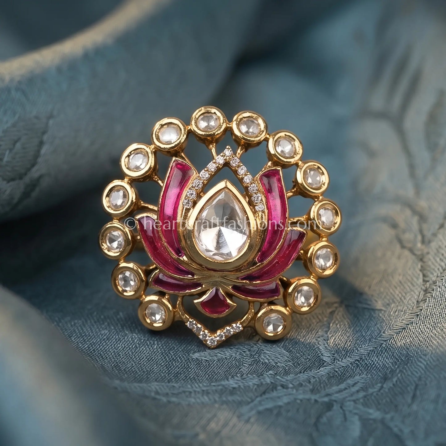 Gul Kamal Sunehri Kundan Ring