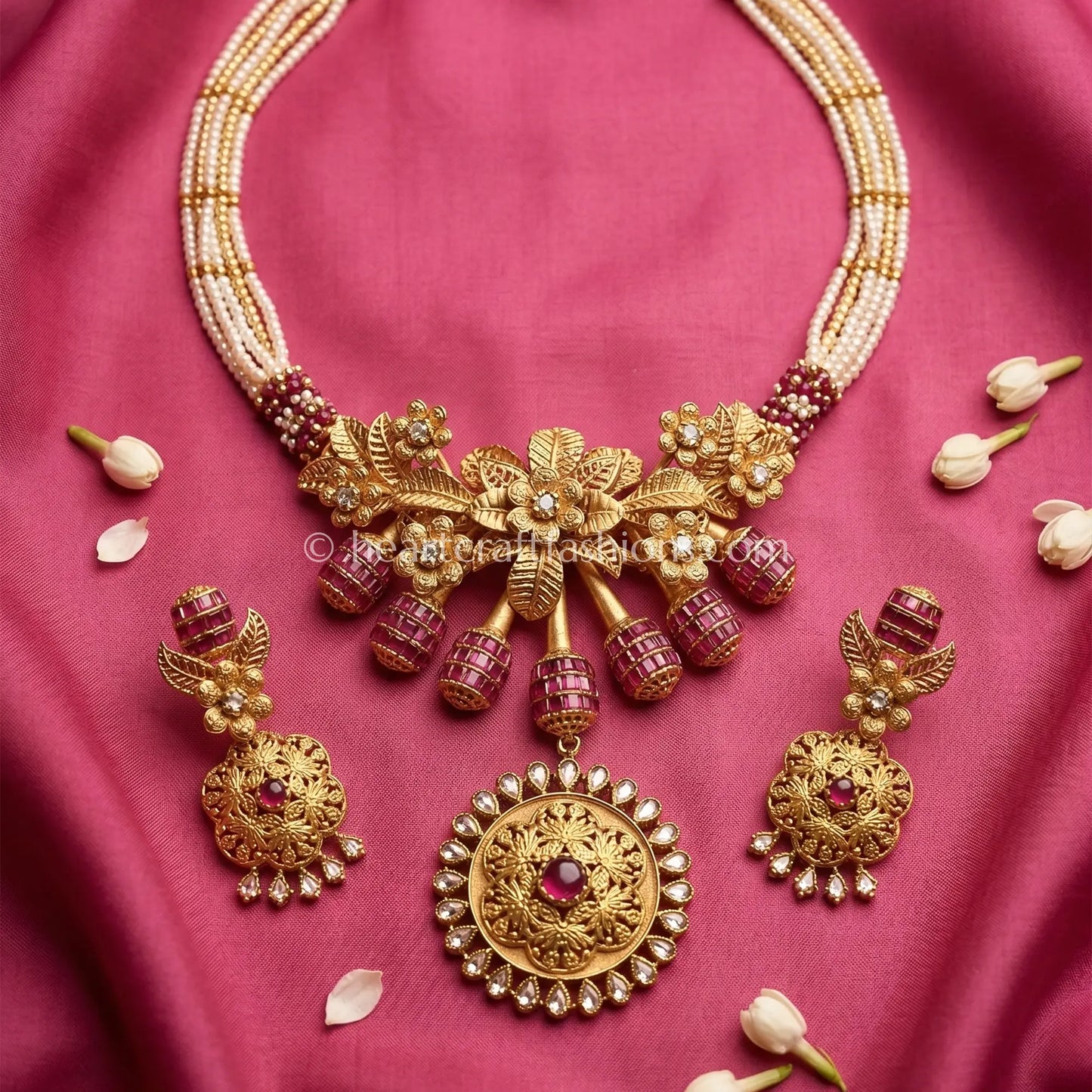 Gul Pushp Gold Kundan Pendant Necklace Set