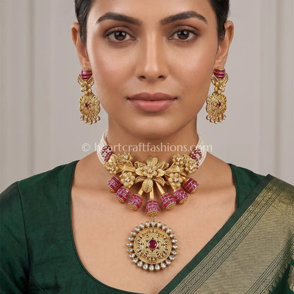 Gul Pushp Gold Kundan Pendant Necklace Set