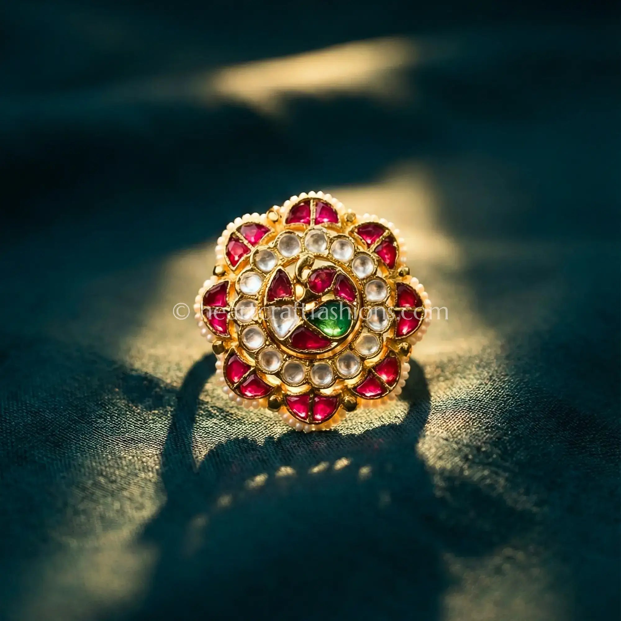 Gulbahar Pachi Kundan Floral Ring