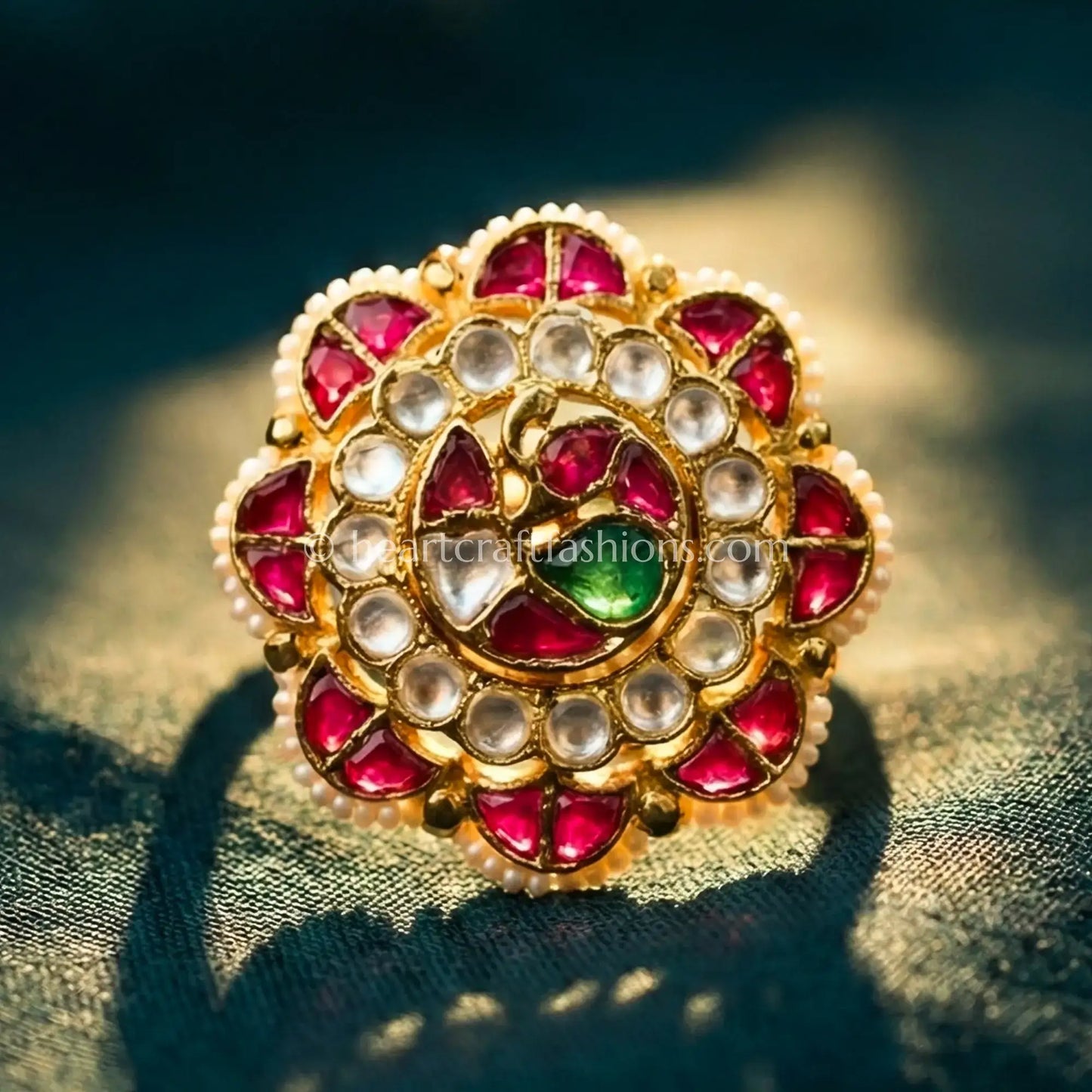 Gulbahar Pachi Kundan Floral Ring