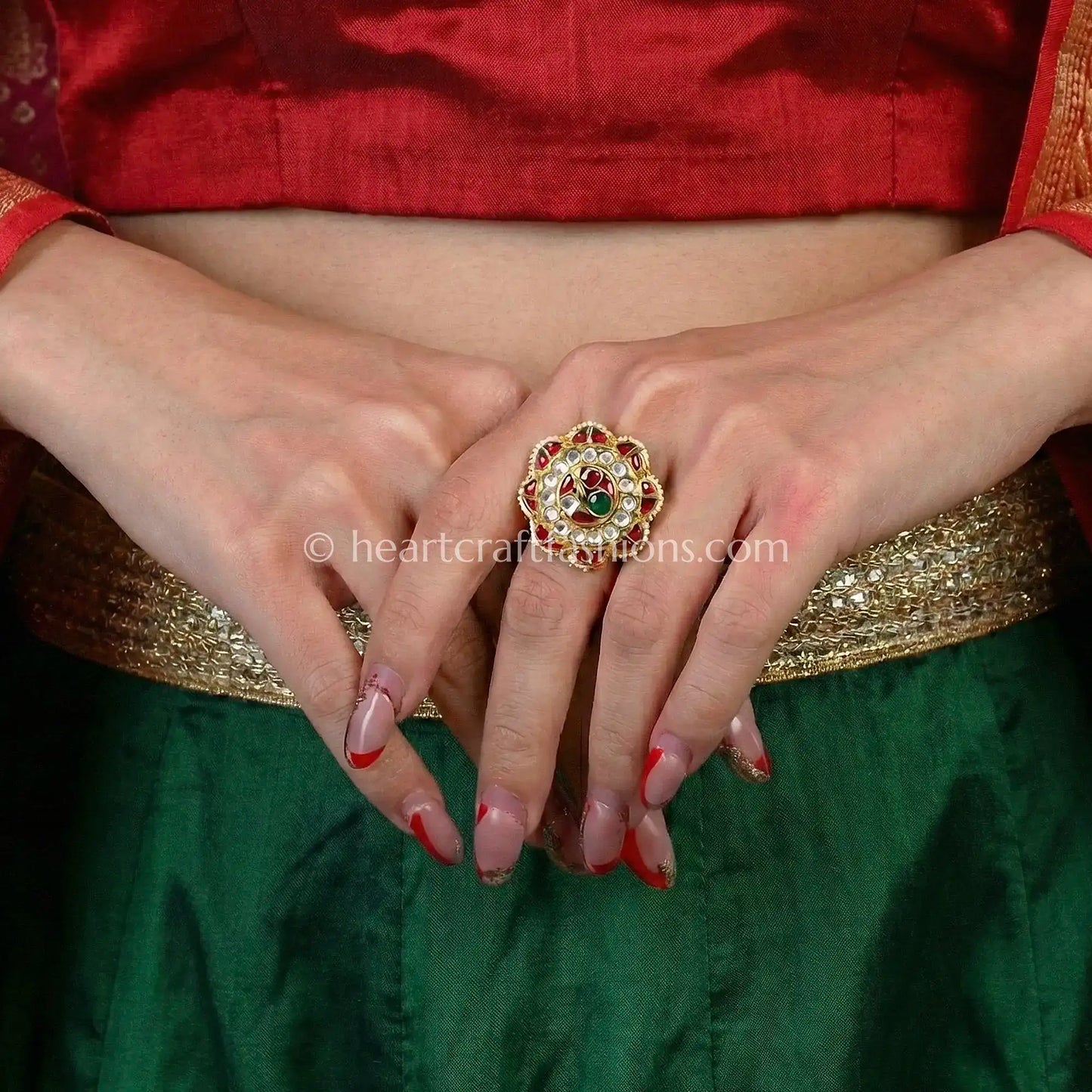 Gulbahar Pachi Kundan Floral Ring