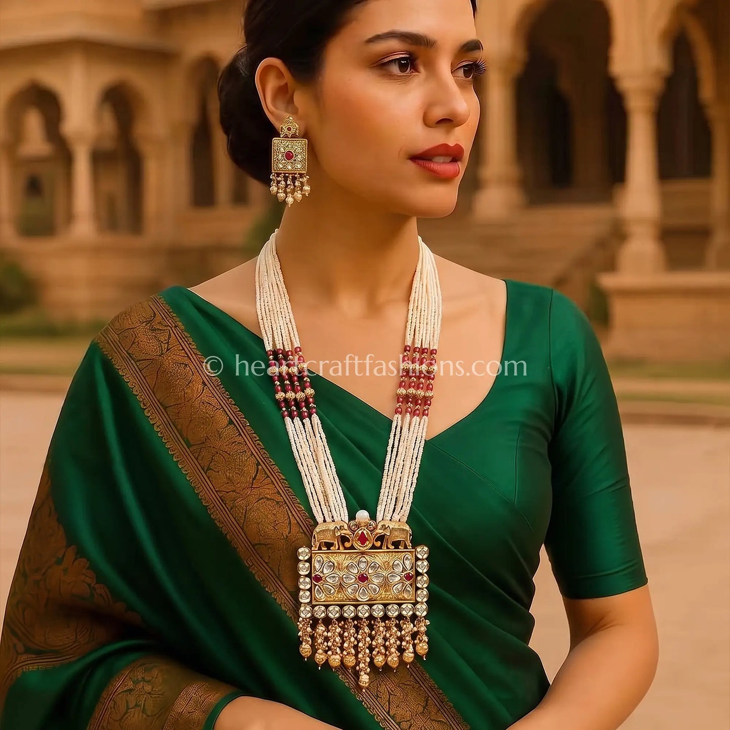 Gulnaar Ivory Pearl Heritage Pendant Necklace Set