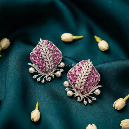 Gulnaar Leaf Zircon Stud Earrings – Rani Pink