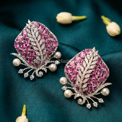 Gulnaar Leaf Zircon Stud Earrings – Rani Pink