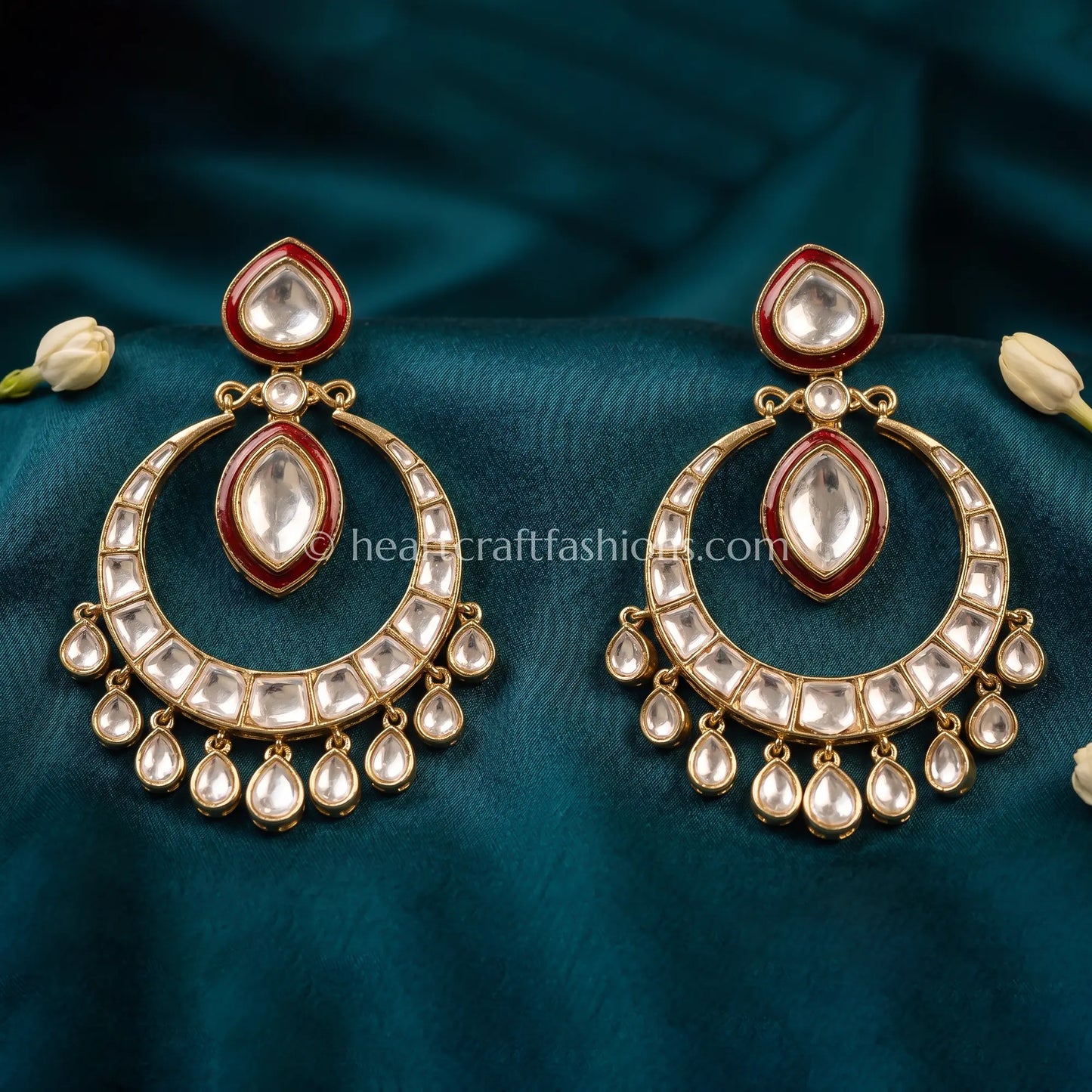 Gulnaar Maroon Polki Kundan Chandbali Earrings
