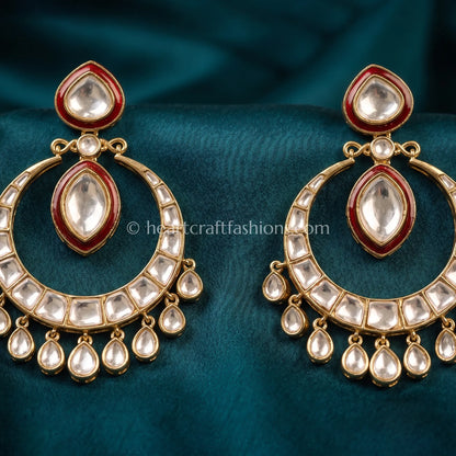 Gulnaar Maroon Polki Kundan Chandbali Earrings