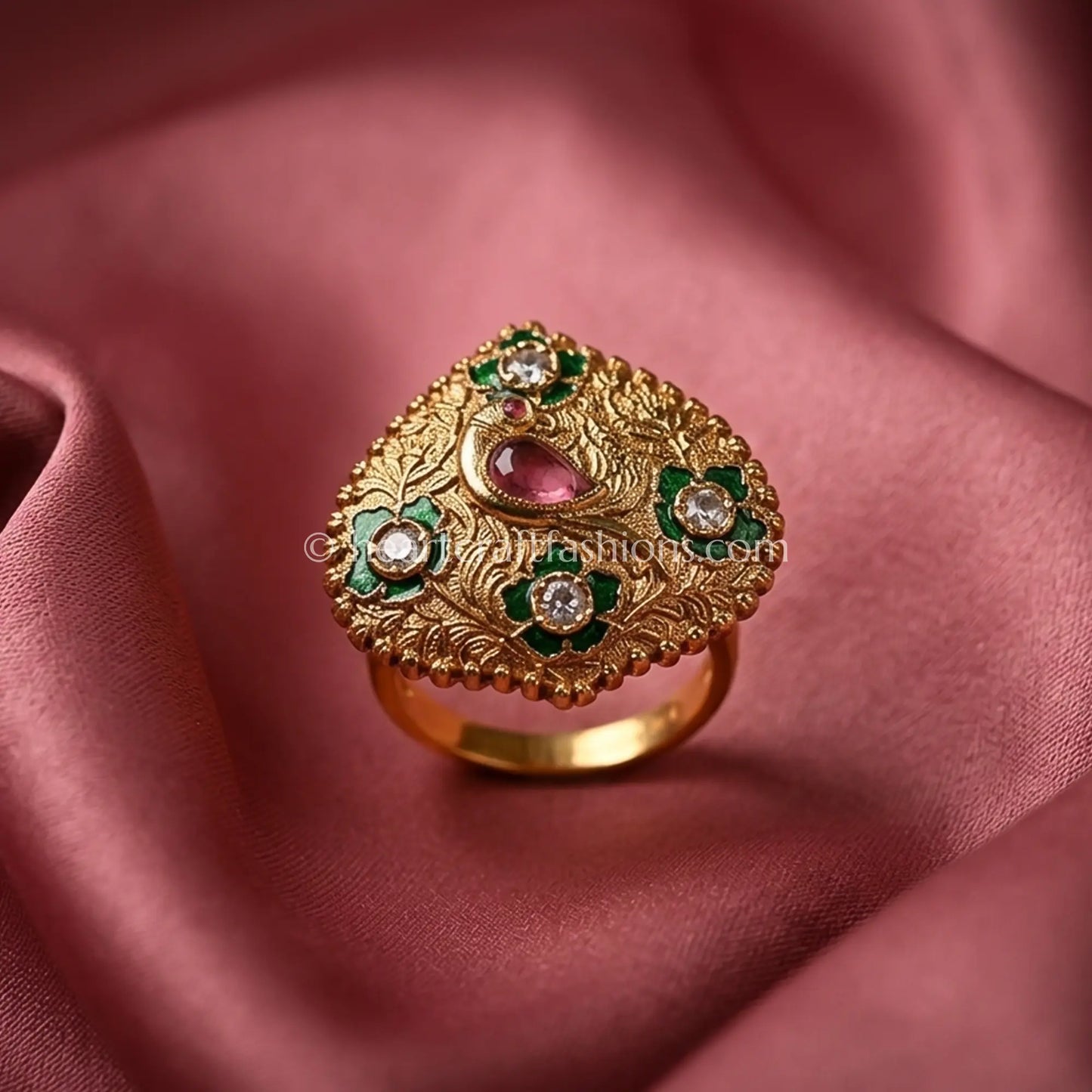 Gulnaar Meenakari Polki Ring